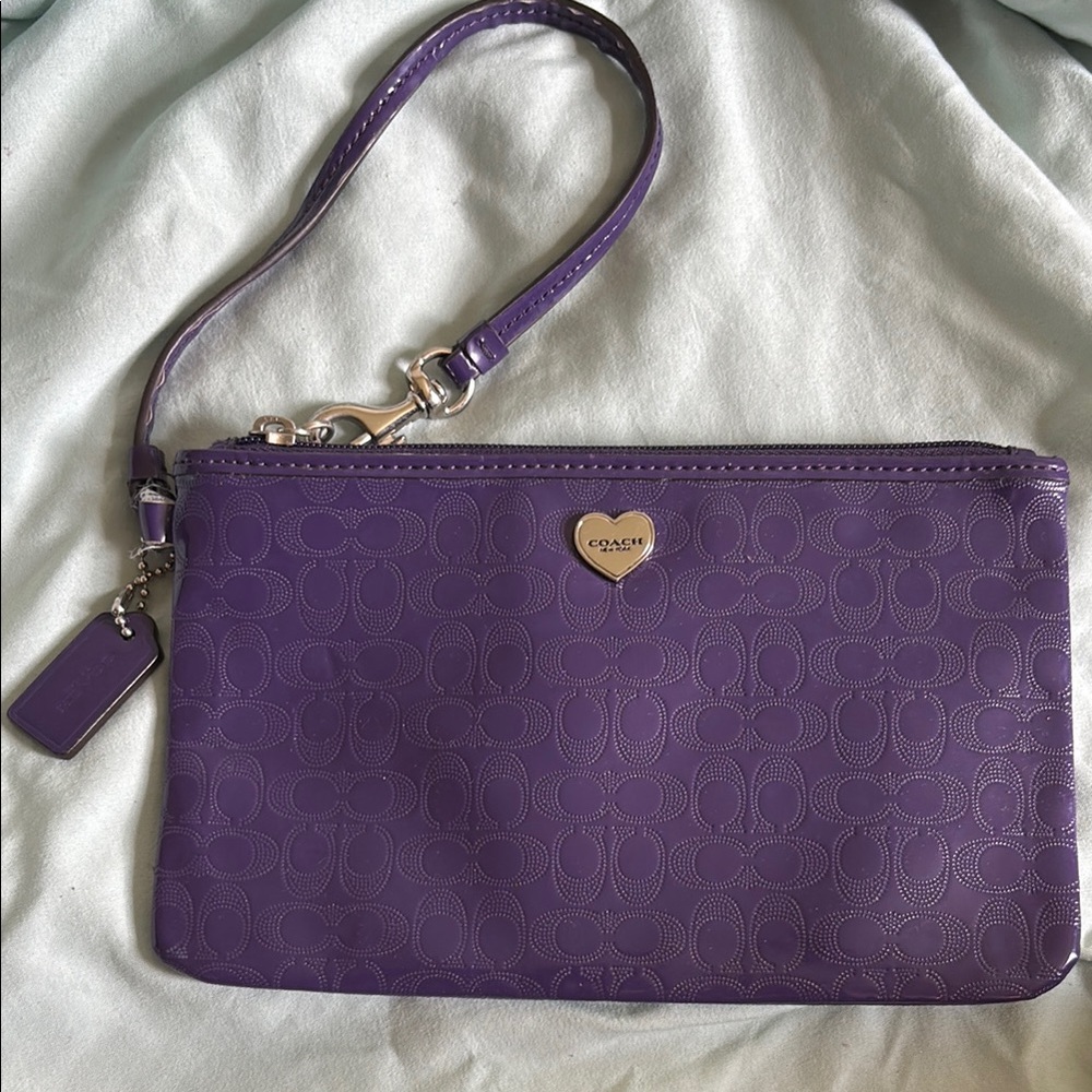 Coach Purple Suede Wristlet with Silver Accents